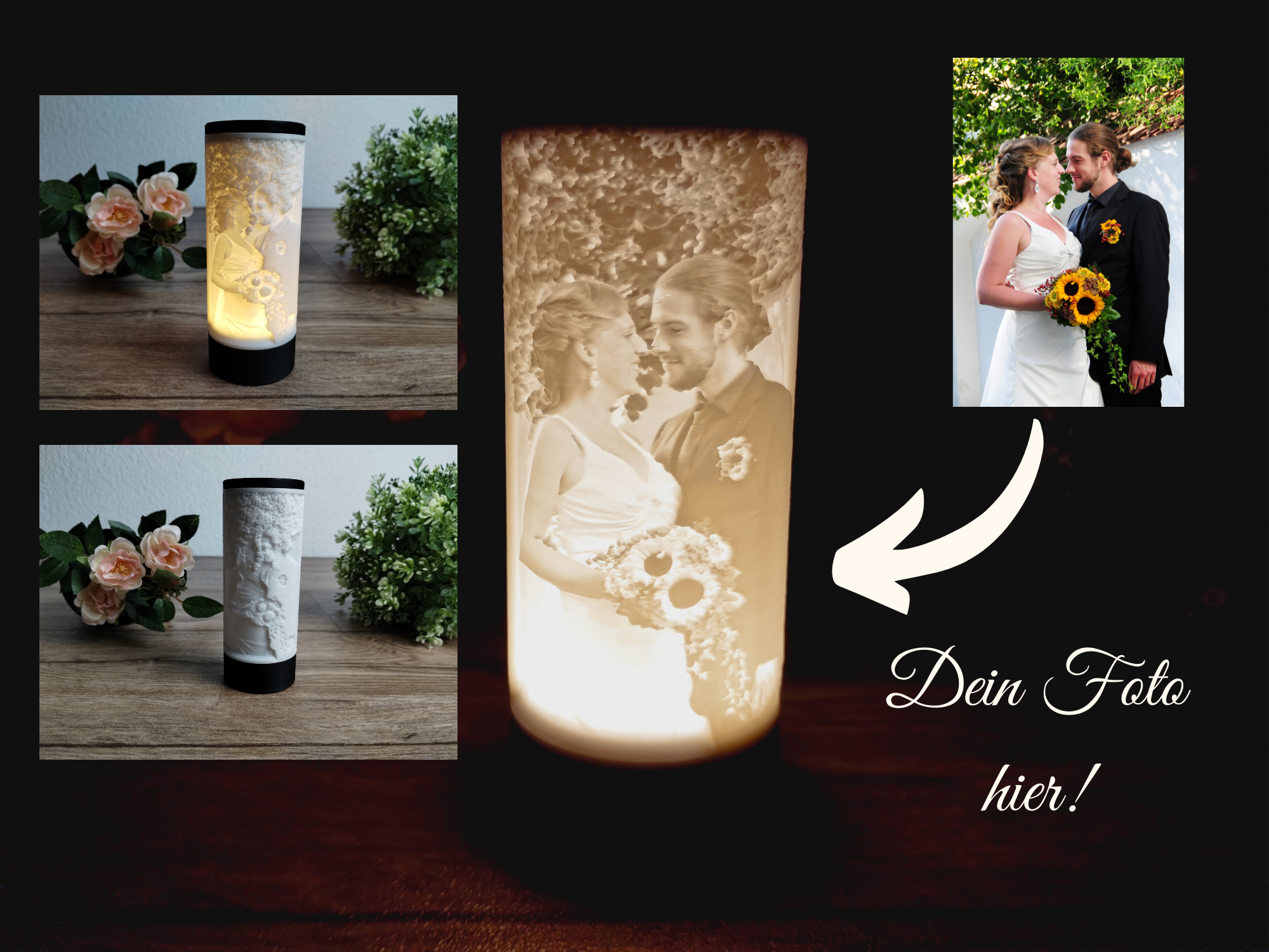 Lithophane Fotoleuchte 12,5cm mit wählbarem LED Leuchtmittel