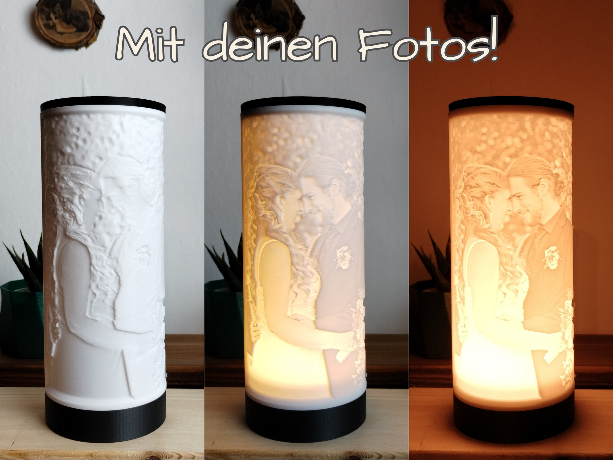Lithophane Fotoleuchte 21cm mit USB LED Leuchtmittel (1-2 Fotos)