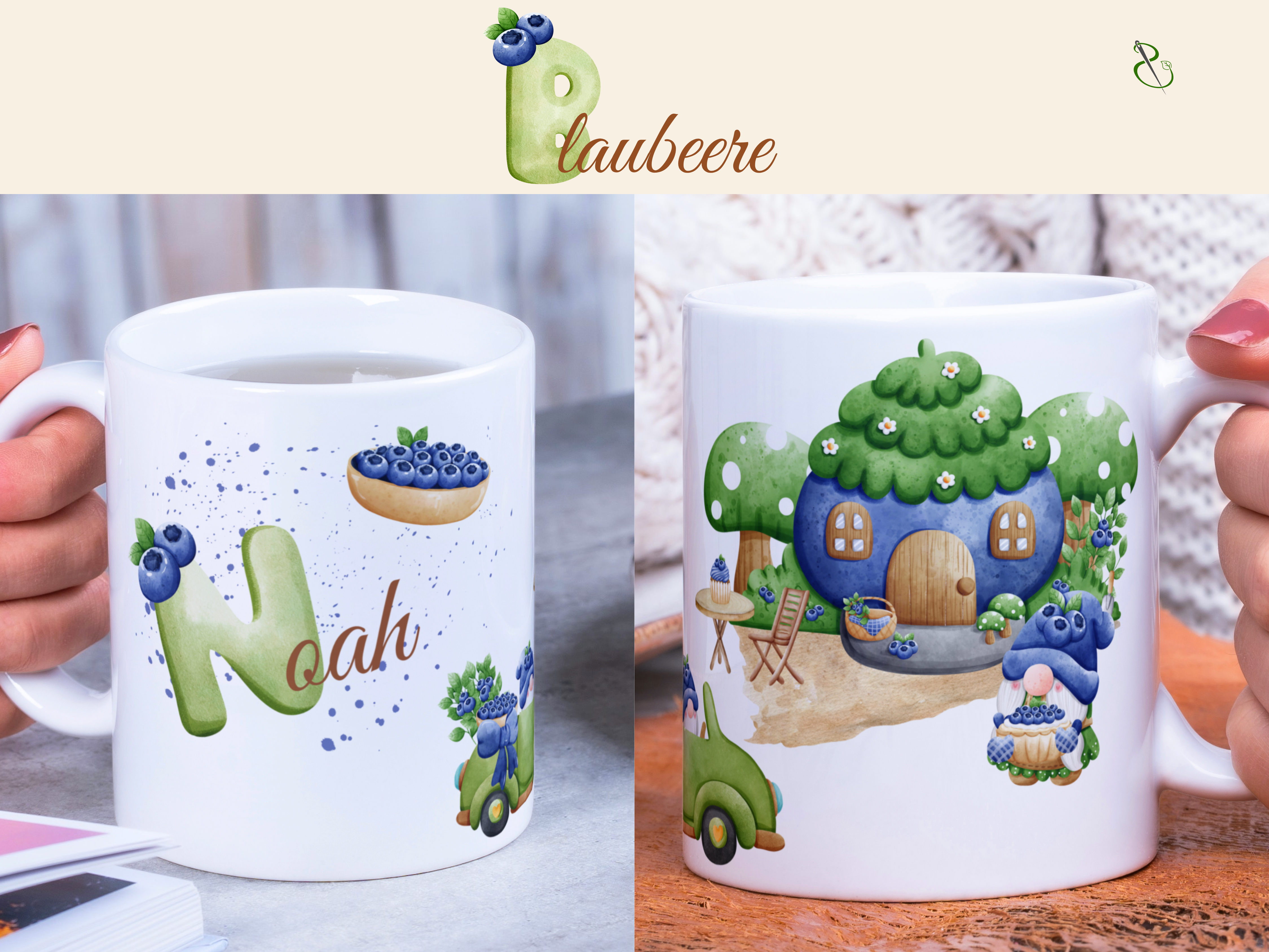 personalisierte Keramiktasse mit Gnommotiven