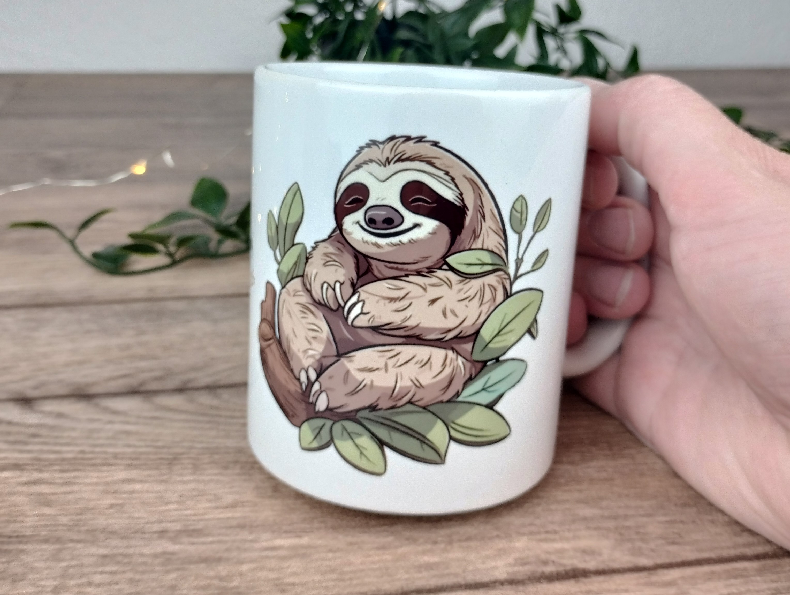 Keramiktasse mit Faultier und Spruch