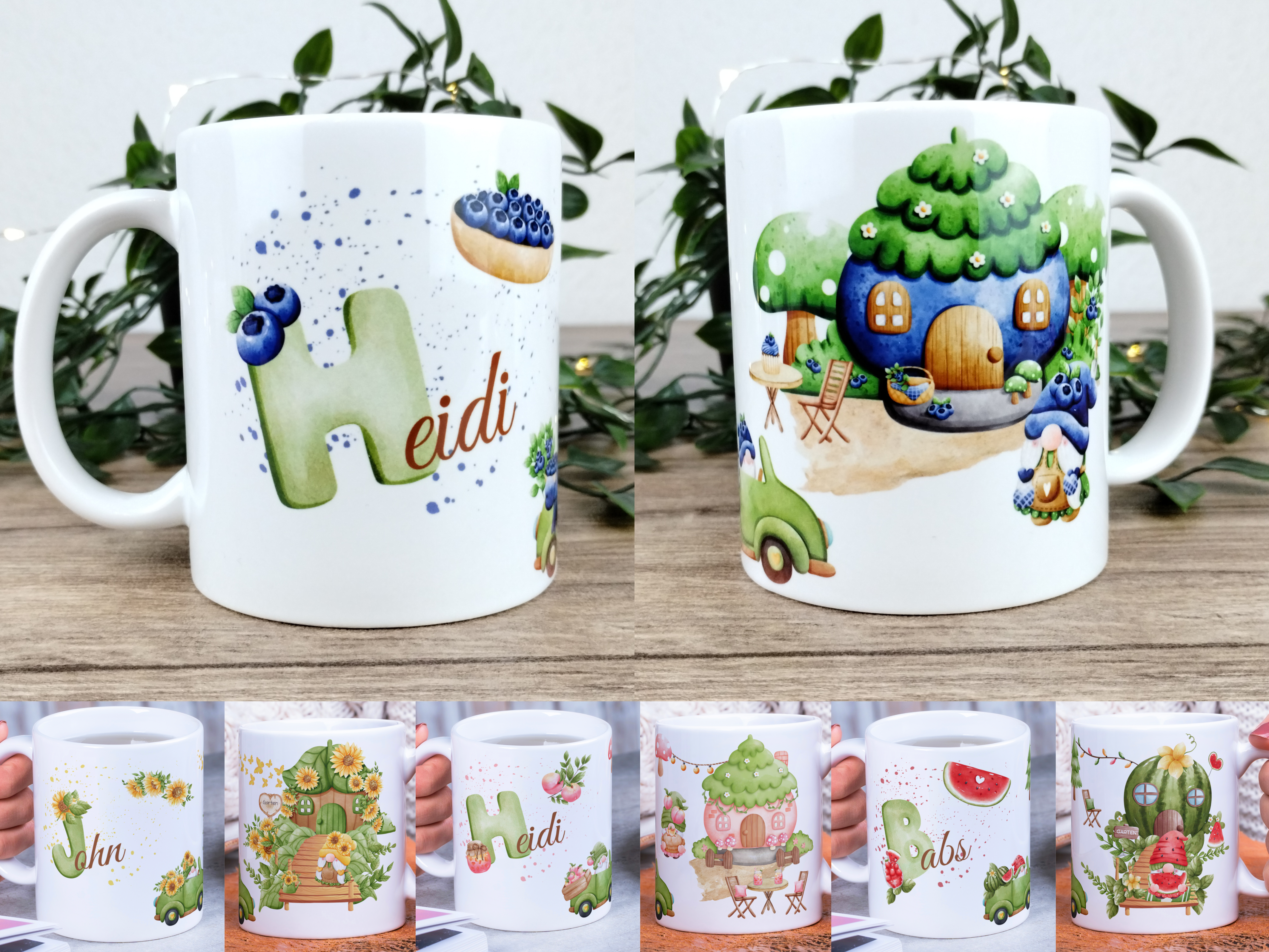 personalisierte Keramiktasse mit Gnommotiven