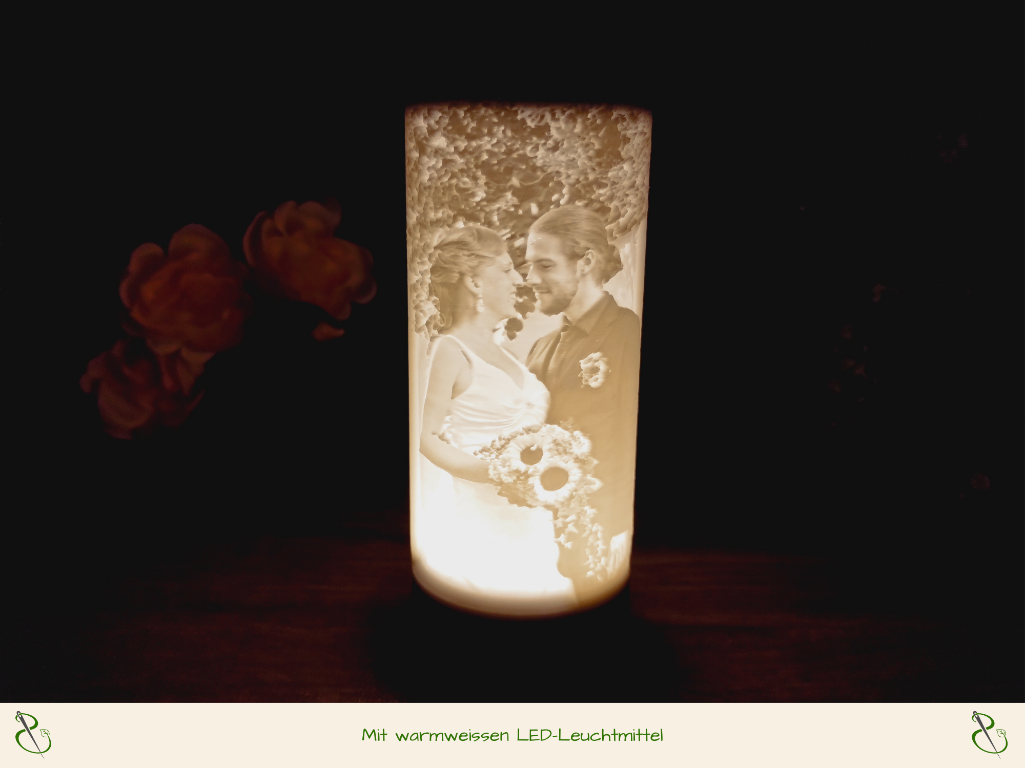 Lithophane Fotoleuchte 12,5cm mit wählbarem LED Leuchtmittel