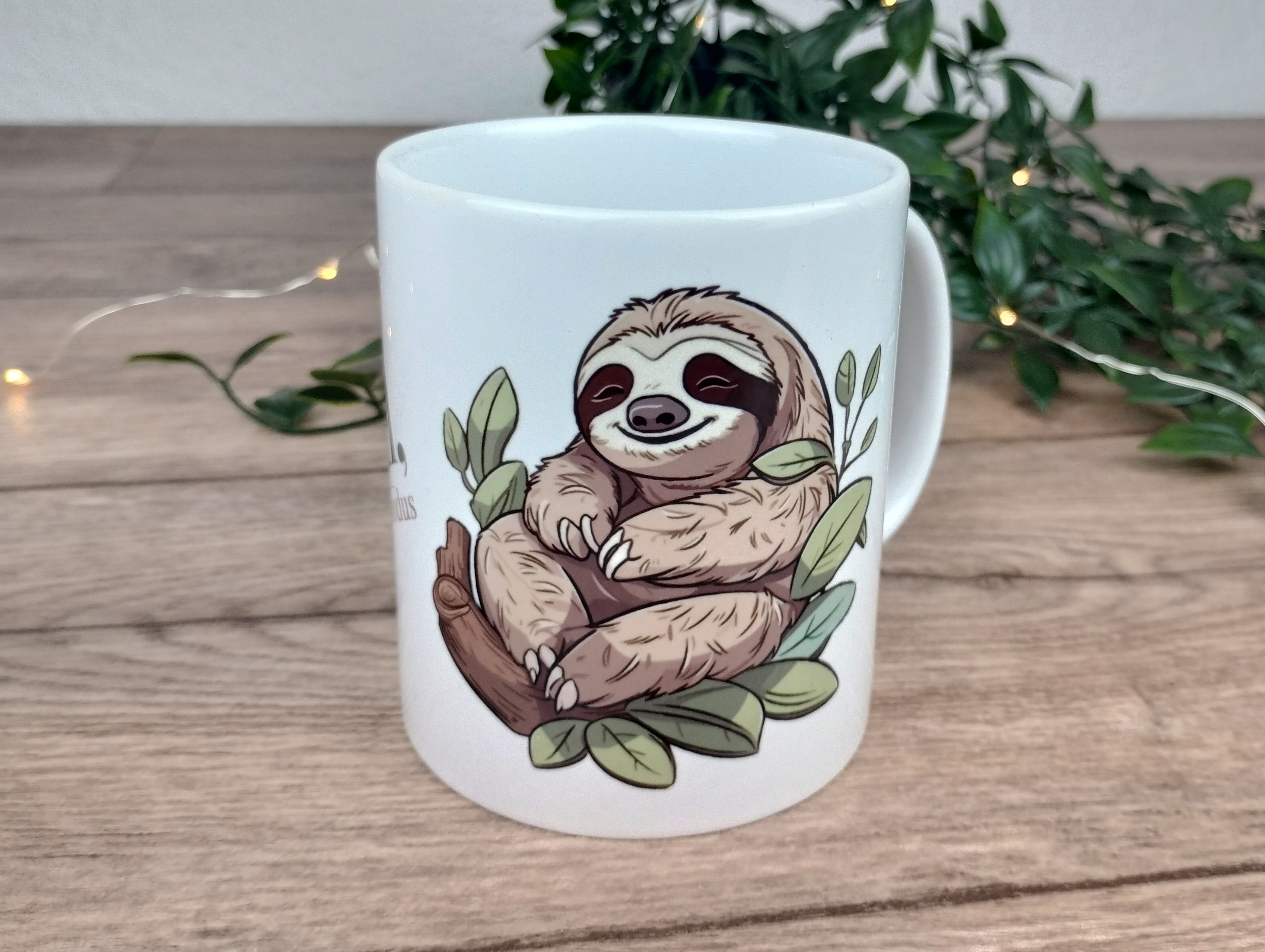 Keramiktasse mit Faultier und Spruch