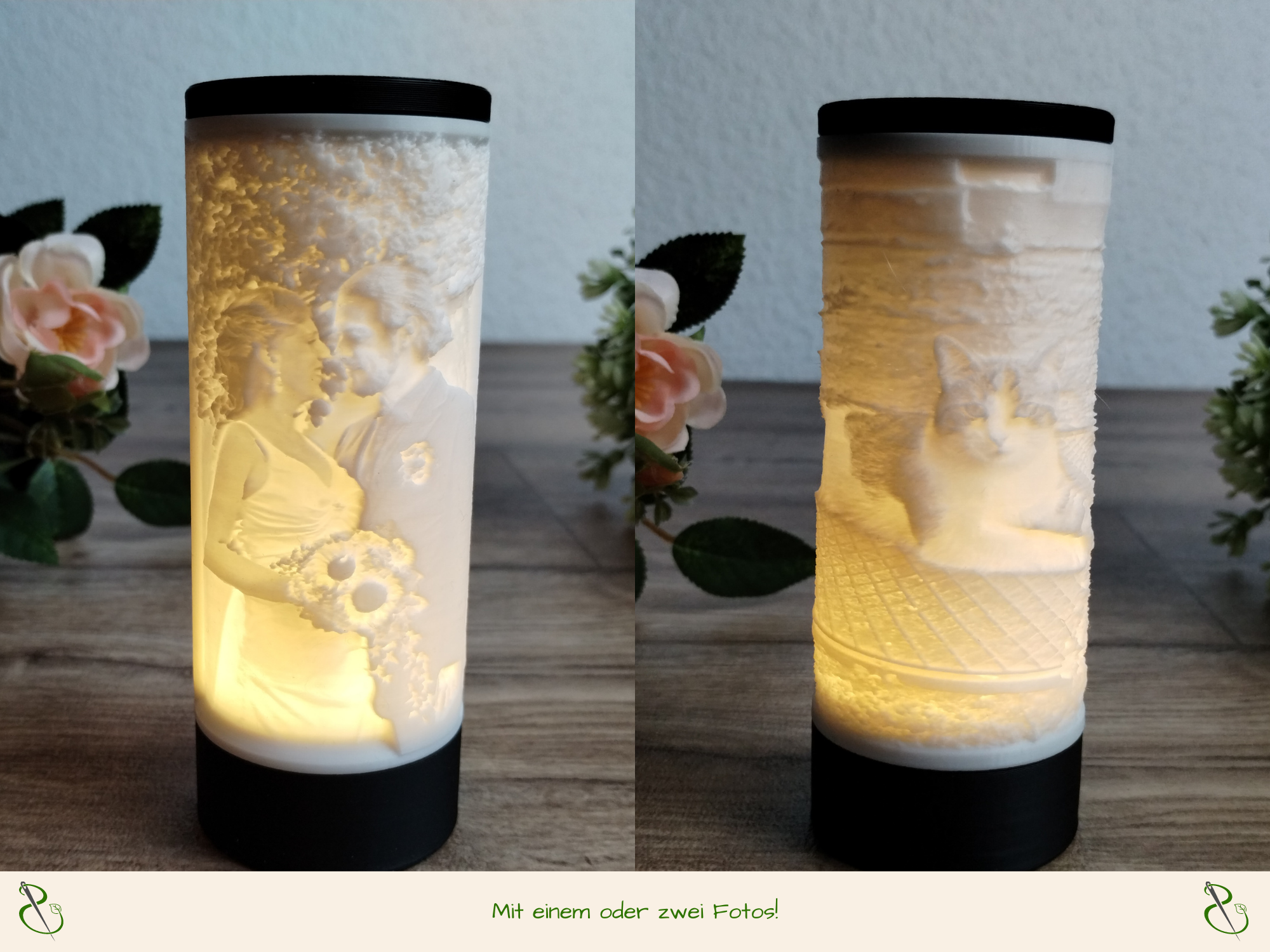 Lithophane Fotoleuchte 12,5cm mit wählbarem LED Leuchtmittel